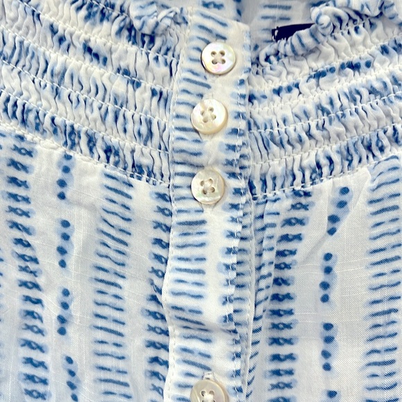 Miss Me Off Shoulder 3/4 sleeve Blouse Top Blue Dye Print Front Buttoned M - Picture 6 of 10